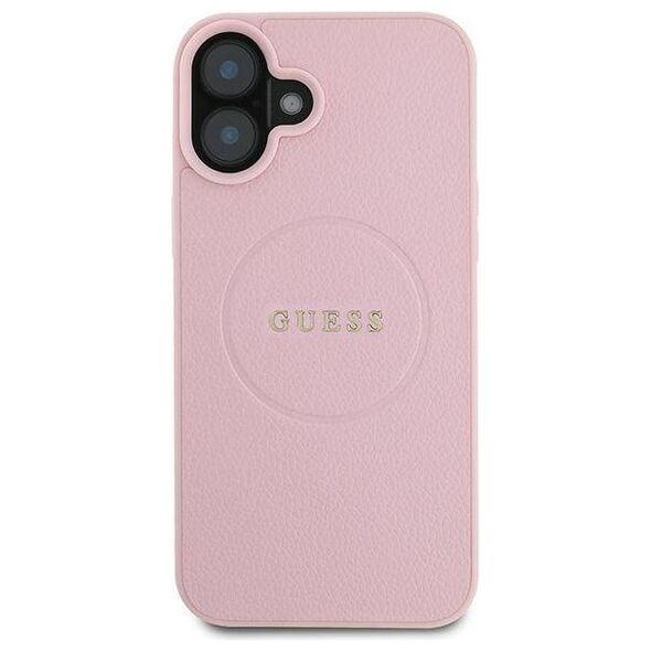 Original Case IPHONE 16 PLUS Guess Hardcase Grained Gold Ring MagSafe (GUHMP16MPGHSMMP) pink 3666339303969
