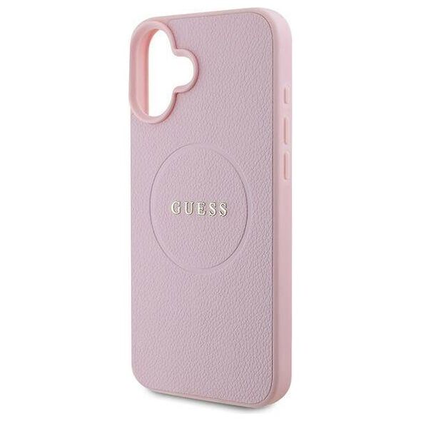 Original Case IPHONE 16 PLUS Guess Hardcase Grained Gold Ring MagSafe (GUHMP16MPGHSMMP) pink 3666339303969