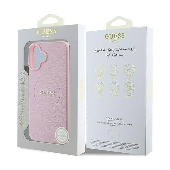 Original Case IPHONE 16 PLUS Guess Hardcase Grained Gold Ring MagSafe (GUHMP16MPGHSMMP) pink 3666339303969