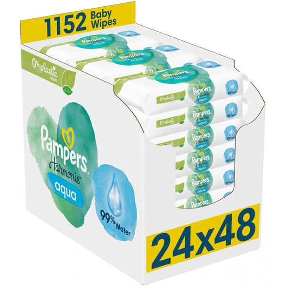 Pampers Chusteczki nawilżane Harmonie Aqua 0% plastiku 24x48 szt.