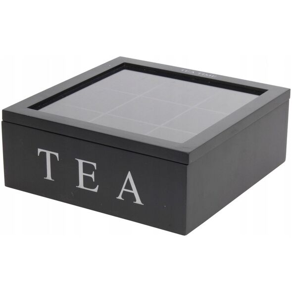 Home Styling Collection Drewniana herbaciarka TEA, 9 przegródek, kolor czarny