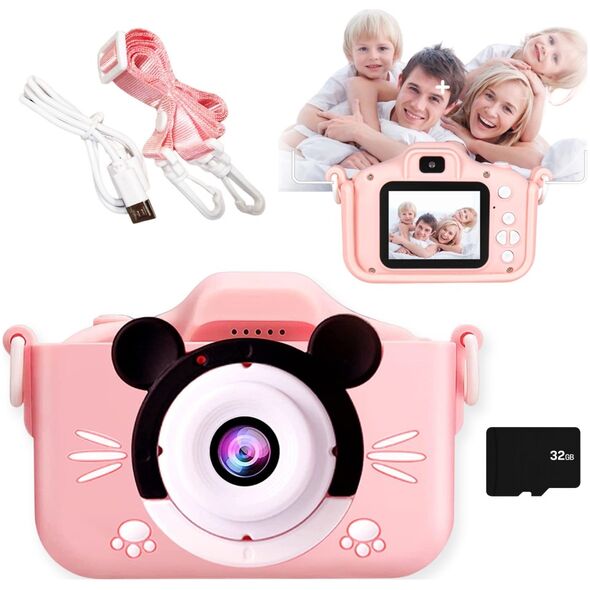 APARAT FOTOGRAFICZNY CYFROWY DLA DZIECKA MLECZNY RÓŻOWY MYSZKA + GRY