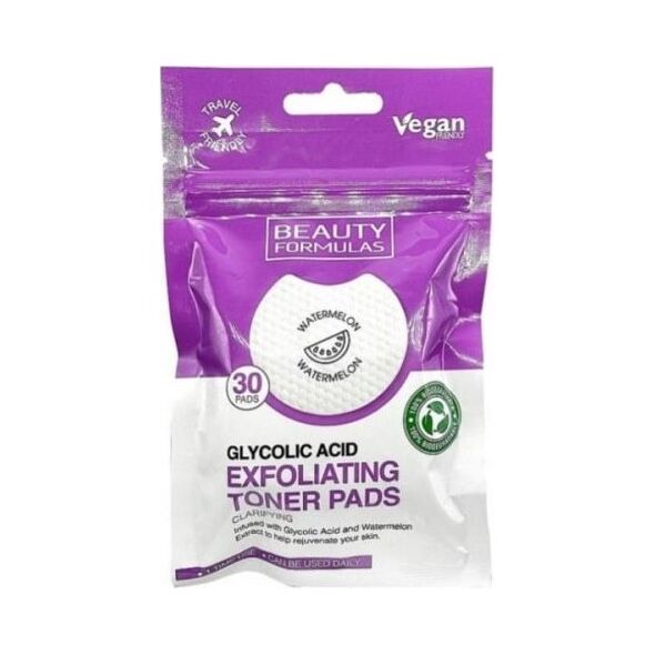 BEAUTY FORMULAS_Exfoliating Toner Pads nasączone płatki złuszczające Kwas Glikolowy 30szt.