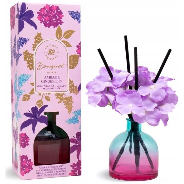 Dyfuzor zapachowy LA CASA DE LOS AROMAS_Flower Bouquet patyczki zapachowe Bursztyn &amp| Lilia Imbirowa 170ml