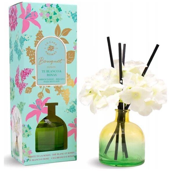 Dyfuzor zapachowy LA CASA DE LOS AROMAS_Flower Bouquet patyczki zapachowe Biała Herbata &amp| Róże 170ml