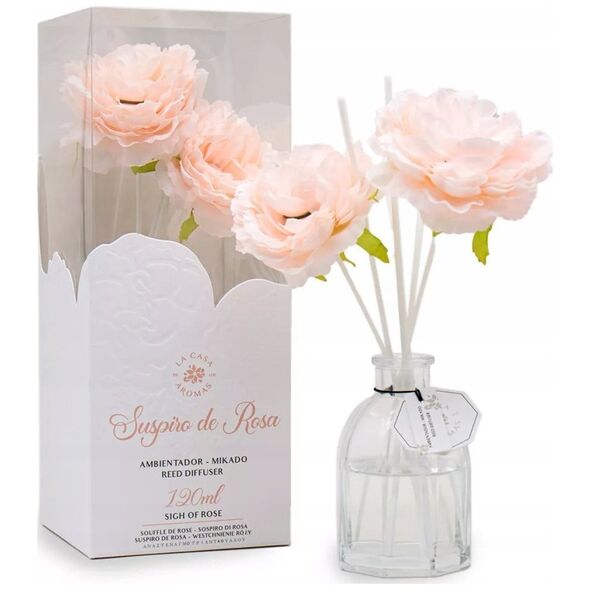 Dyfuzor zapachowy LA CASA DE LOS AROMAS_Flower patyczki zapachowe w formie kwiatu Westchnienie Róży 120ml