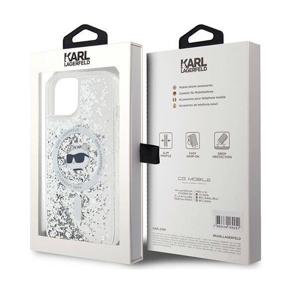 Original Case IPHONE 13 / 14 / 15 Karl Lagerfeld Hardcase Liquid Glitter Choupette Head MagSafe (KLHMP14SLGCHSGH) transparent 3666339285685