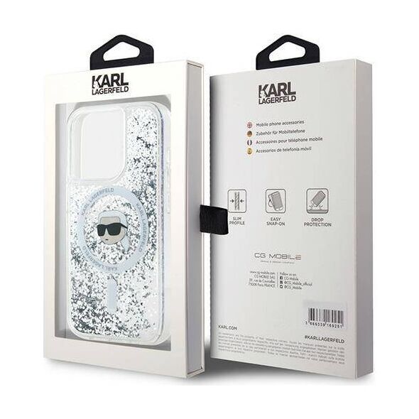 Original Case IPHONE 15 PRO MAX Karl Lagerfeld Hardcase Liquid Glitter Head MagSafe (KLHMP15XLGKISGH) transparent 3666339285616
