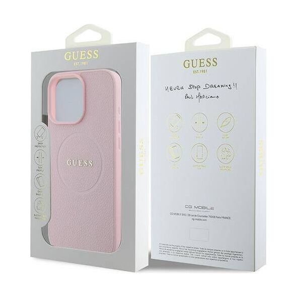Original Case IPHONE 15 PRO MAX Guess PU Grained Gold Ring MagSafe (GUHMP15XPGHSMMP) pink 3666339303945