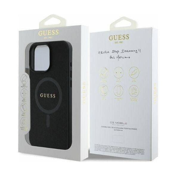 Original Case IPHONE 16 PRO Guess Hardcase Saffiano Classic Logo MagSafe (GUHMP16LPSAHMCK) black 3666339342425