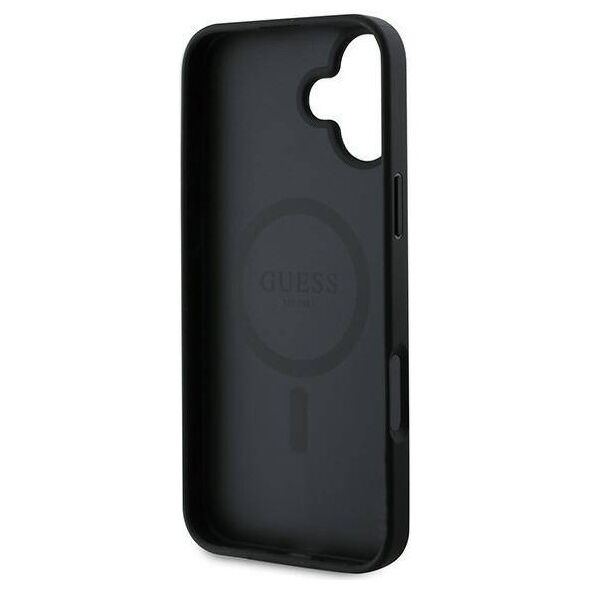 Original Case IPHONE 16 PLUS Guess Hardcase Grained Gold Ring MagSafe (GUHMP16MPGHSMMK) black 3666339303518