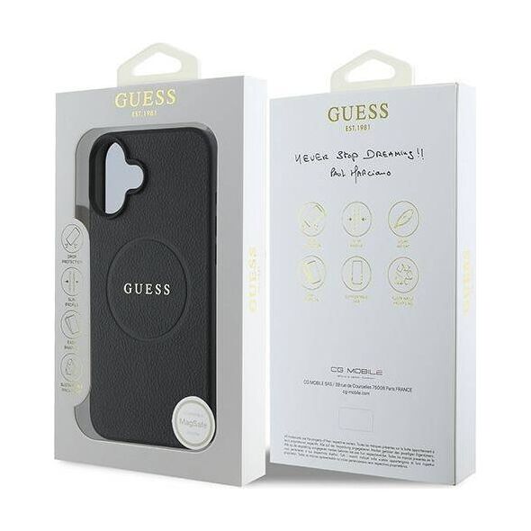 Original Case IPHONE 16 PLUS Guess Hardcase Grained Gold Ring MagSafe (GUHMP16MPGHSMMK) black 3666339303518