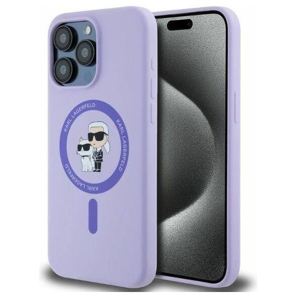 Original Case IPHONE 15 PRO MAX Karl Lagerfeld Hardcase Silicone KC Heads Ring MagSafe (KLHMP15XSCMKCRHU) purple 3666339254353