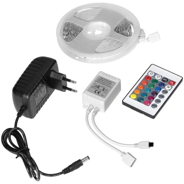 Taśma LED Orno Zestaw taśma LED 12V  100 30L 7.2W/m IP20 RGB 5m + Sterownik RGB + Zasilacz 12V