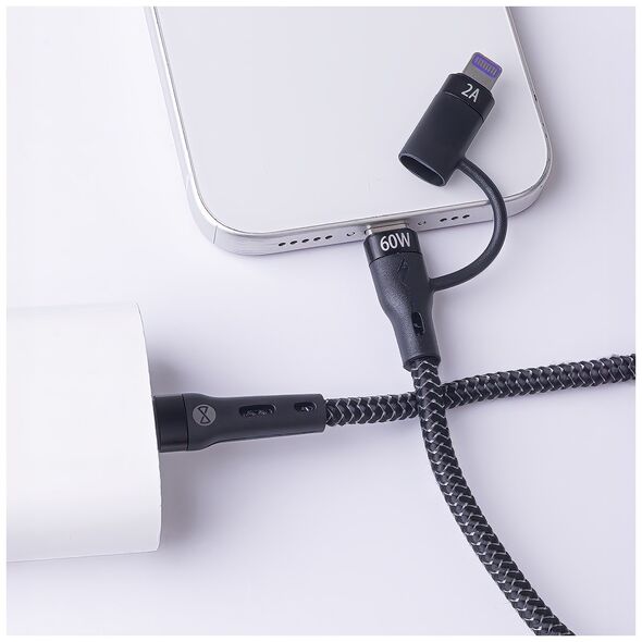 Forever 2in1 cable USB-C - Lightning + USB-C 1,0 m 60W  black 5907457787728
