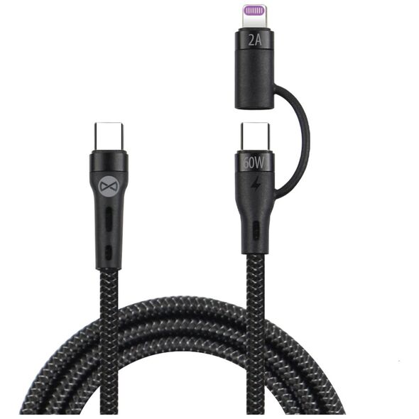 Forever 2in1 cable USB-C - Lightning + USB-C 1,0 m 60W  black 5907457787728