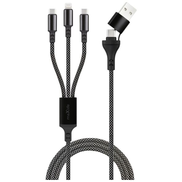 Maxlife ALLin1 cable USB + USB-C - Lightning + 2x USB-C 1,0 m 66W black 5907457787735