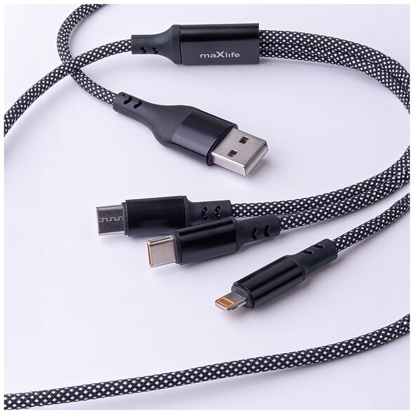 Maxlife ALLin1 cable USB + USB-C - Lightning + 2x USB-C 1,0 m 66W black 5907457787735