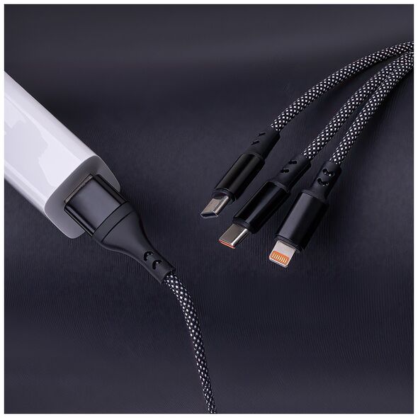 Maxlife ALLin1 cable USB + USB-C - Lightning + 2x USB-C 1,0 m 66W black 5907457787735