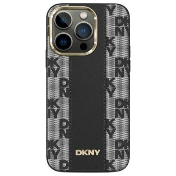 DKNY DKNY Leather Checkered Mono Pattern MagSafe - Etui iPhone 13 Pro Max (czarny)