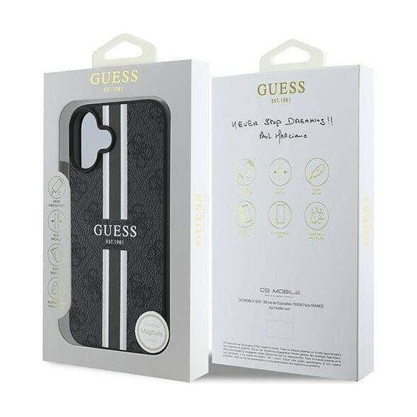 Original Case IPHONE 16 PLUS Guess Hardcase 4G Printed Stripes MagSafe (GUHMP16MP4RPSK) black 3666339342098