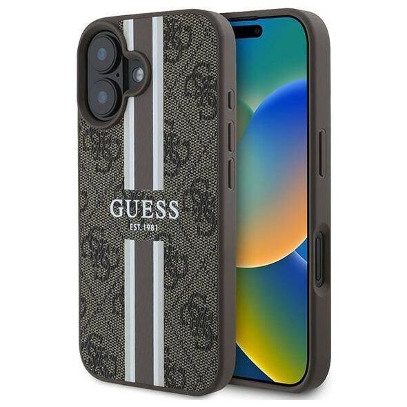 Original Case IPHONE 16 PLUS Guess Hardcase 4G Printed Stripes MagSafe (GUHMP16MP4RPSW) brown 3666339342135
