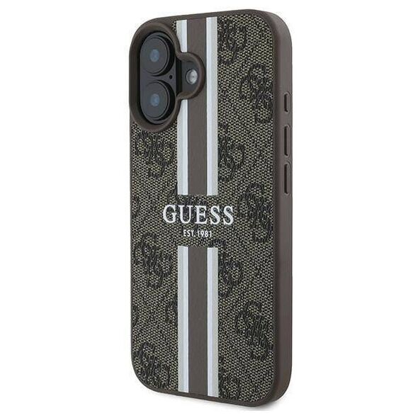 Original Case IPHONE 16 PLUS Guess Hardcase 4G Printed Stripes MagSafe (GUHMP16MP4RPSW) brown 3666339342135