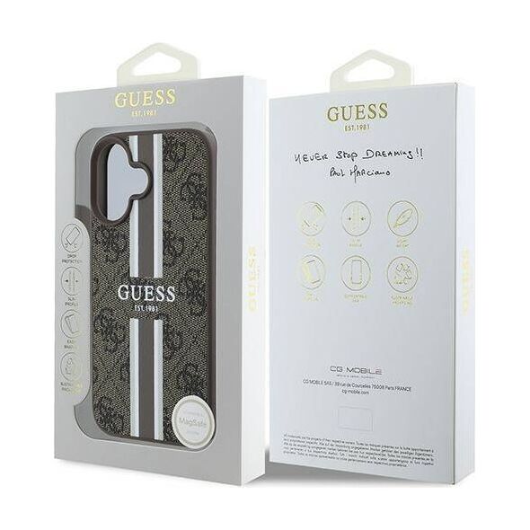 Original Case IPHONE 16 PLUS Guess Hardcase 4G Printed Stripes MagSafe (GUHMP16MP4RPSW) brown 3666339342135
