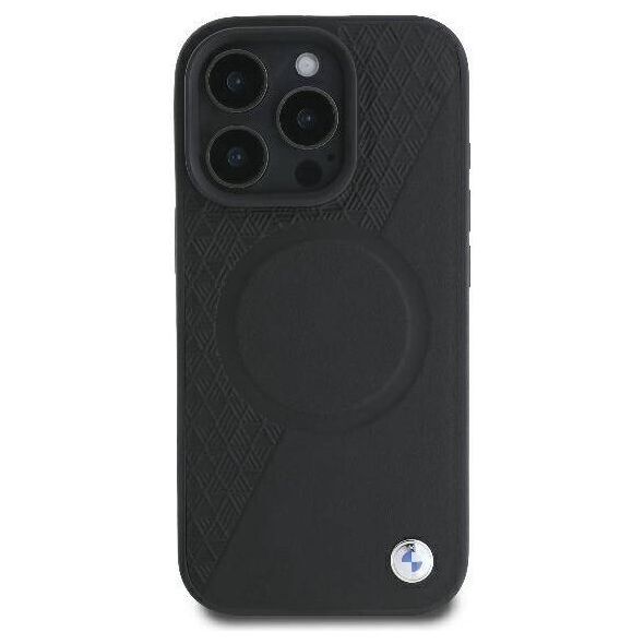 Original Case IPHONE 16 PRO BMW Hardcase Signature Leather Half Textured & Circle MagSafe (BMHMP16L23RTPK) black 3666339323424
