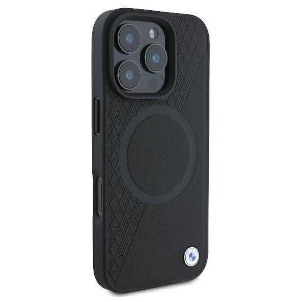 Original Case IPHONE 16 PRO BMW Hardcase Signature Leather Half Textured & Circle MagSafe (BMHMP16L23RTPK) black 3666339323424