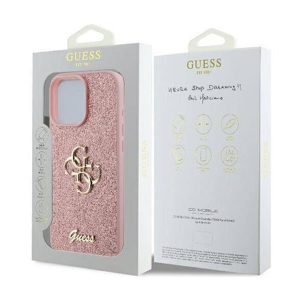 Original Case IPHONE 16 PRO Guess Hardcase Fixed Glitter Big 4G (GUHCP16LHG4SGP) pink 3666339328542