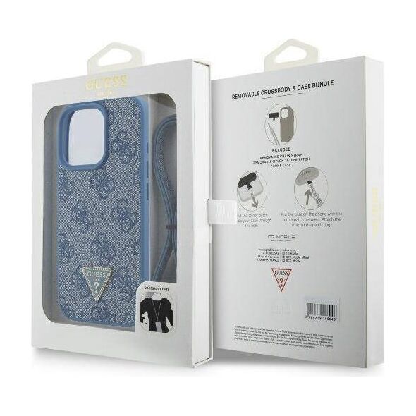 Original Case IPHONE 16 PRO Guess Hardcase Leather Metal Logo Strass Crossbody + Smycz (GUHCP16LP4TDSCPB) blue 3666339328702
