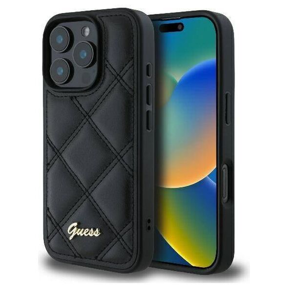 Original Case IPHONE 16 PRO Guess Hardcase Quilted Metal Logo (GUHCP16LPSQSQSK) black 3666339345068
