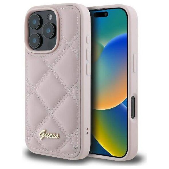 Original Case IPHONE 16 PRO Guess Hardcase Quilted Metal Logo (GUHCP16LPSQSQSP) pink 3666339345105