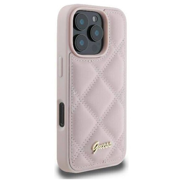 Original Case IPHONE 16 PRO Guess Hardcase Quilted Metal Logo (GUHCP16LPSQSQSP) pink 3666339345105