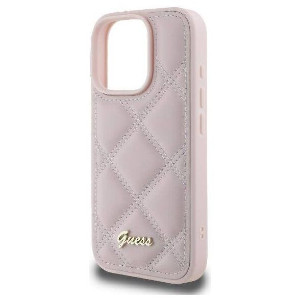 Original Case IPHONE 16 PRO Guess Hardcase Quilted Metal Logo (GUHCP16LPSQSQSP) pink 3666339345105