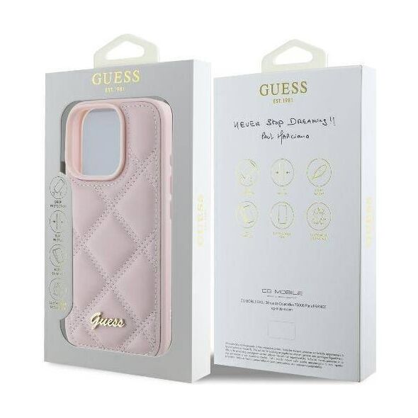 Original Case IPHONE 16 PRO Guess Hardcase Quilted Metal Logo (GUHCP16LPSQSQSP) pink 3666339345105