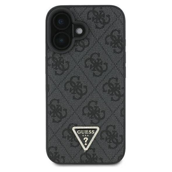 Original Case IPHONE 16 PLUS Guess Hardcase Leather 4G Triangle Strass MagSafe (GUHCP16MP4TDPK) black 3666339327378