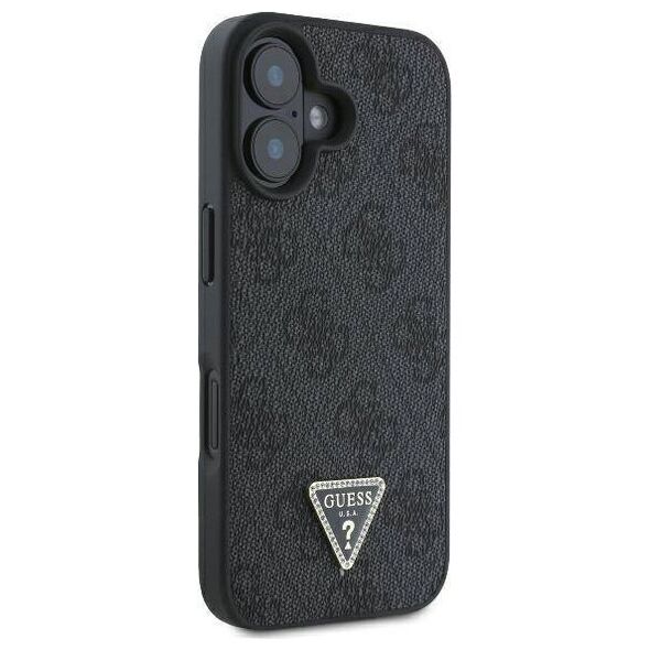 Original Case IPHONE 16 PLUS Guess Hardcase Leather 4G Triangle Strass MagSafe (GUHCP16MP4TDPK) black 3666339327378