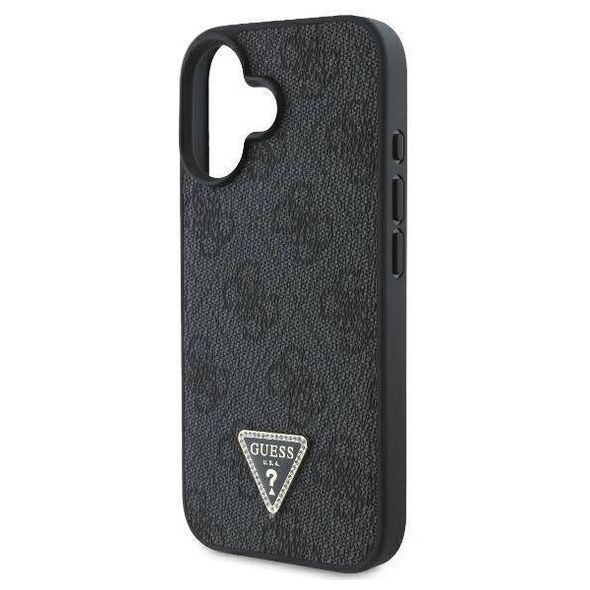 Original Case IPHONE 16 PLUS Guess Hardcase Leather 4G Triangle Strass MagSafe (GUHCP16MP4TDPK) black 3666339327378