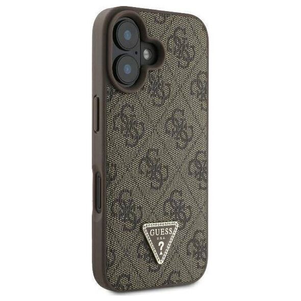 Original Case IPHONE 16 PLUS Guess Hardcase Leather 4G Triangle Strass MagSafe (GUHCP16MP4TDPW) brown 3666339327415