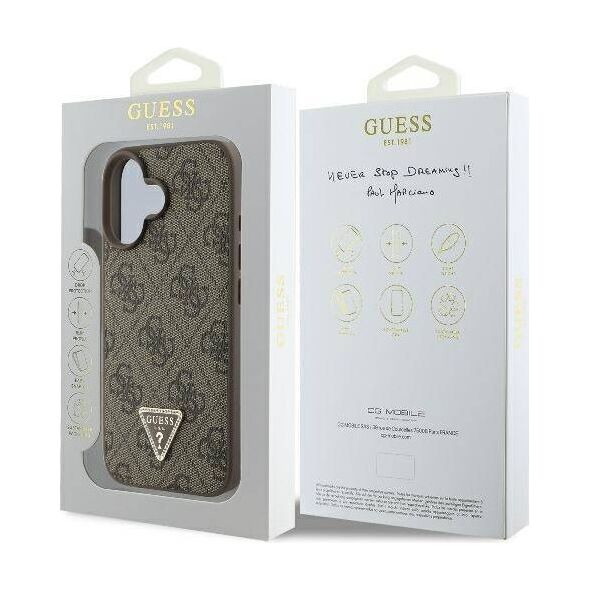 Original Case IPHONE 16 PLUS Guess Hardcase Leather 4G Triangle Strass MagSafe (GUHCP16MP4TDPW) brown 3666339327415