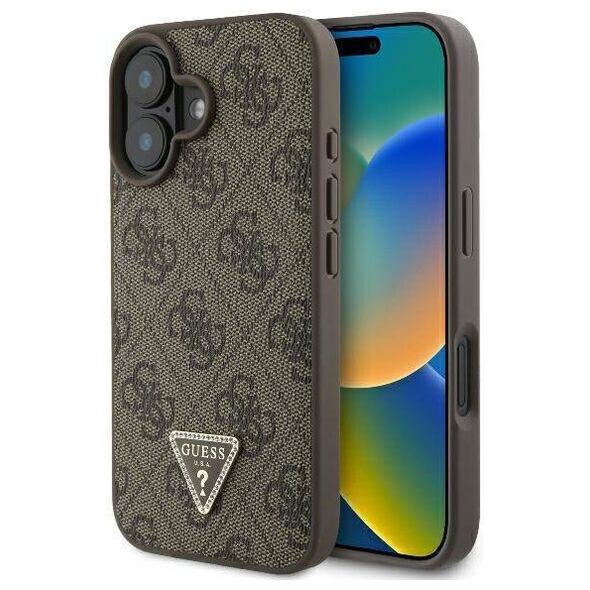 Original Case IPHONE 16 Guess Hardcase Leather 4G Triangle Strass MagSafe (GUHCP16SP4TDPW) brown 3666339327408