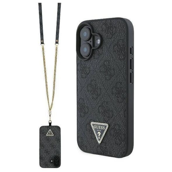 Original Case IPHONE 16 Guess Hardcase Leather Metal Logo Strass Crossbody + Smycz (GUHCP16SP4TDSCPK) black 3666339328603