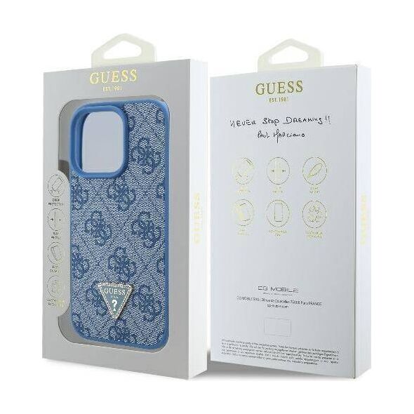 Original Case IPHONE 16 PRO MAX Guess Hardcase Leather 4G Triangle Strass MagSafe (GUHCP16XP4TDPB) blue 3666339327477