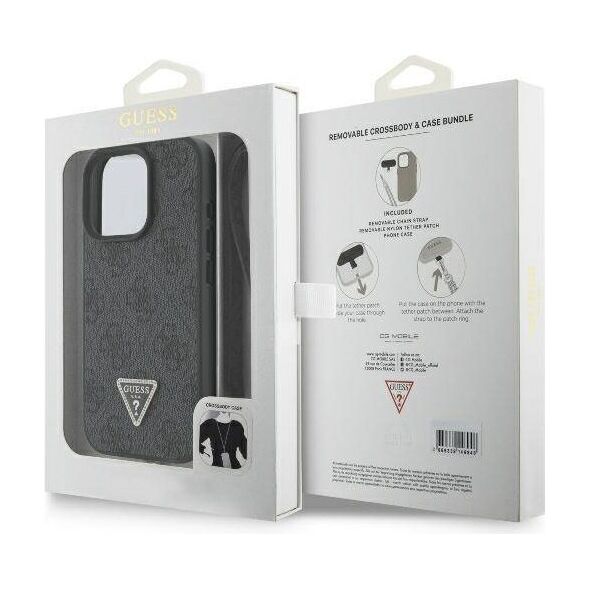 Original Case IPHONE 16 PRO MAX Guess Hardcase Leather Metal Logo Strass Crossbody + Smycz (GUHCP16XP4TDSCPK) black 3666339328634