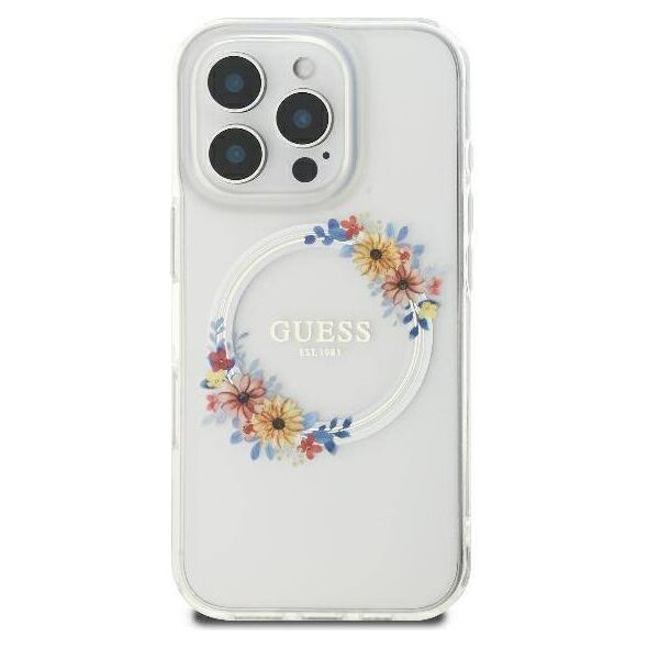 Original Case IPHONE 16 PRO MAX Guess Hardcase IML Flowers Wreath MagSafe (GUHMP16XHFWFCT) transparent 3666339311452