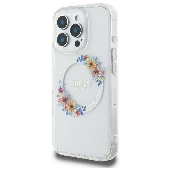 Original Case IPHONE 16 PRO MAX Guess Hardcase IML Flowers Wreath MagSafe (GUHMP16XHFWFCT) transparent 3666339311452