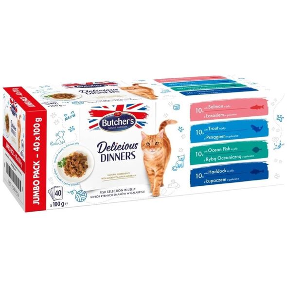 Butcher’s Butcher's Delicious Dinners Cat jumbo pack mix smaków dania z rybą w galaretce karma dla kota 40 x 100g