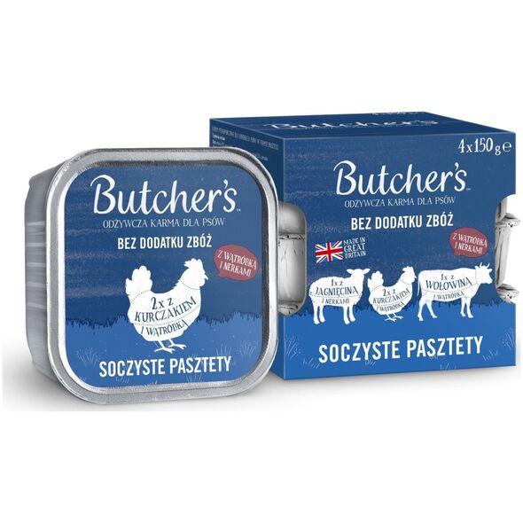 Butcher’s Butcher's  Original mix smaków soczyste pasztety z wątróbką lub nerkami karma dla psa 4 x 150g